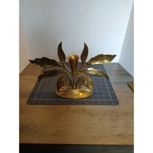 Vintage Solid Brass Symmetrical Leaf Candlestick Holder Centerpiece Read Desc